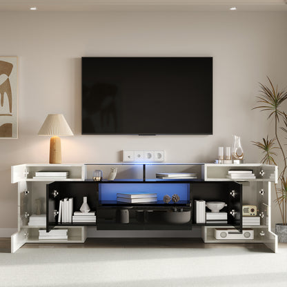 Modern TV-meubel – TV-kast – Mediameubel – Entertainmentmeubel – Zitmeubel – Laag en Ruimtebesparend Ontwerp – Glanzend Zwart-Wit Met 4 Deuren & 2 Lades