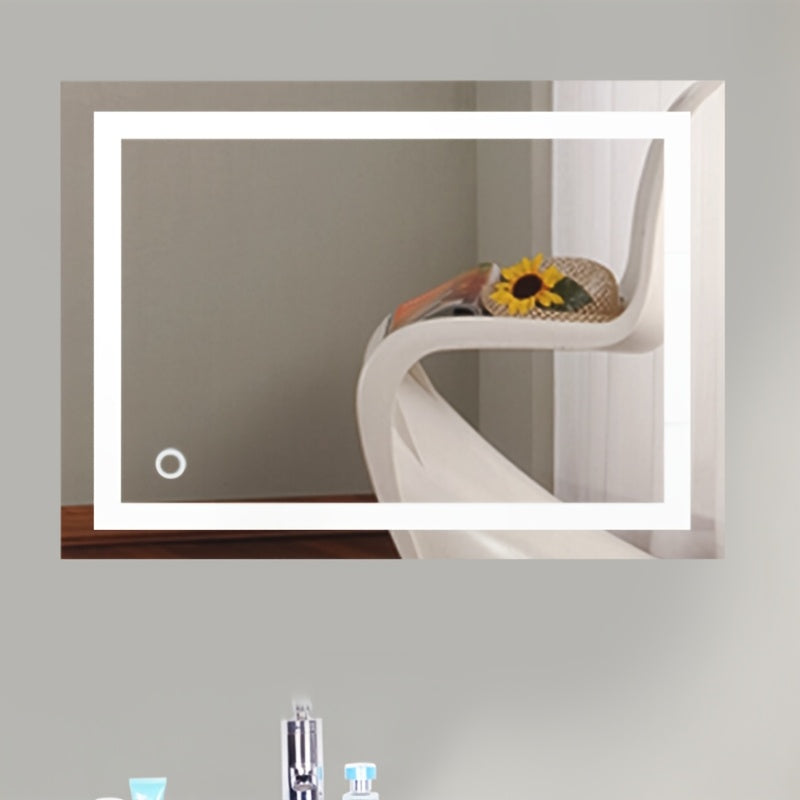 Bath Mirror, Wall Mounted Bathroom Mirror, Black Frame, 50x70cm, Cool White, 6500k