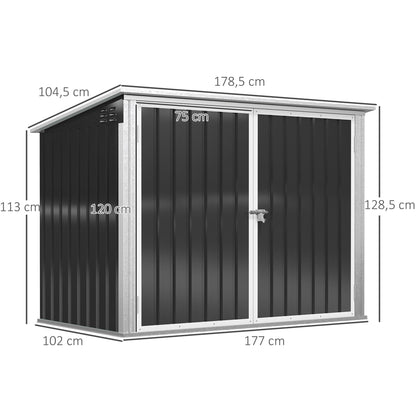 Afvalcontainerbox – Afvalopslag – Afvalbakberging – Afvalcontainerberging – Afvalbox – Gepoedercoat Staal – Afsluitbaar Met Pneumatisch Dak – Geschikt Voor 2 Afvalcontainers – Zwart
