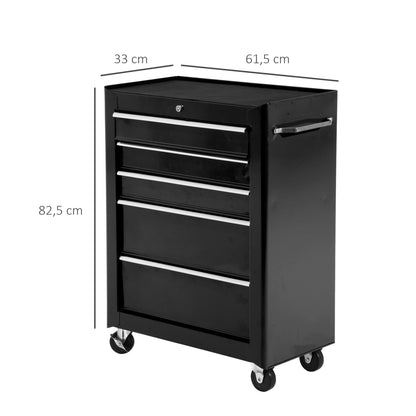 Werkplaatswagen – Gereedschapswagen – Gereedschapskist – Tool trolley – Werkbank kastje – 5 Lades – Vergrendelbaar met Sleutels – Stalen Constructie – Antislip Mat – Zwart