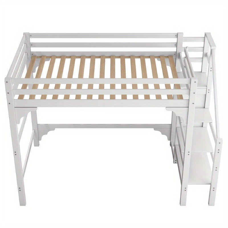Hoogslaper – High Bed – Stapelbed – Kinderbed – Jeugdbed – 140x200 cm – Wit – Met Lattenbodem en Opbergruimte