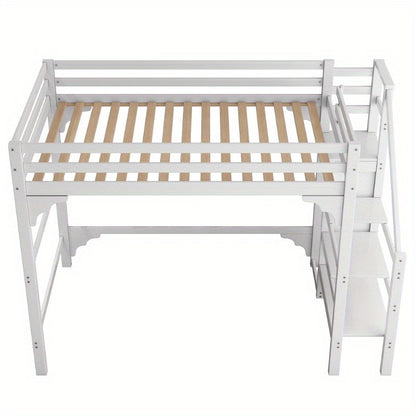 Hoogslaper – High Bed – Stapelbed – Kinderbed – Jeugdbed – 140x200 cm – Wit – Met Lattenbodem en Opbergruimte