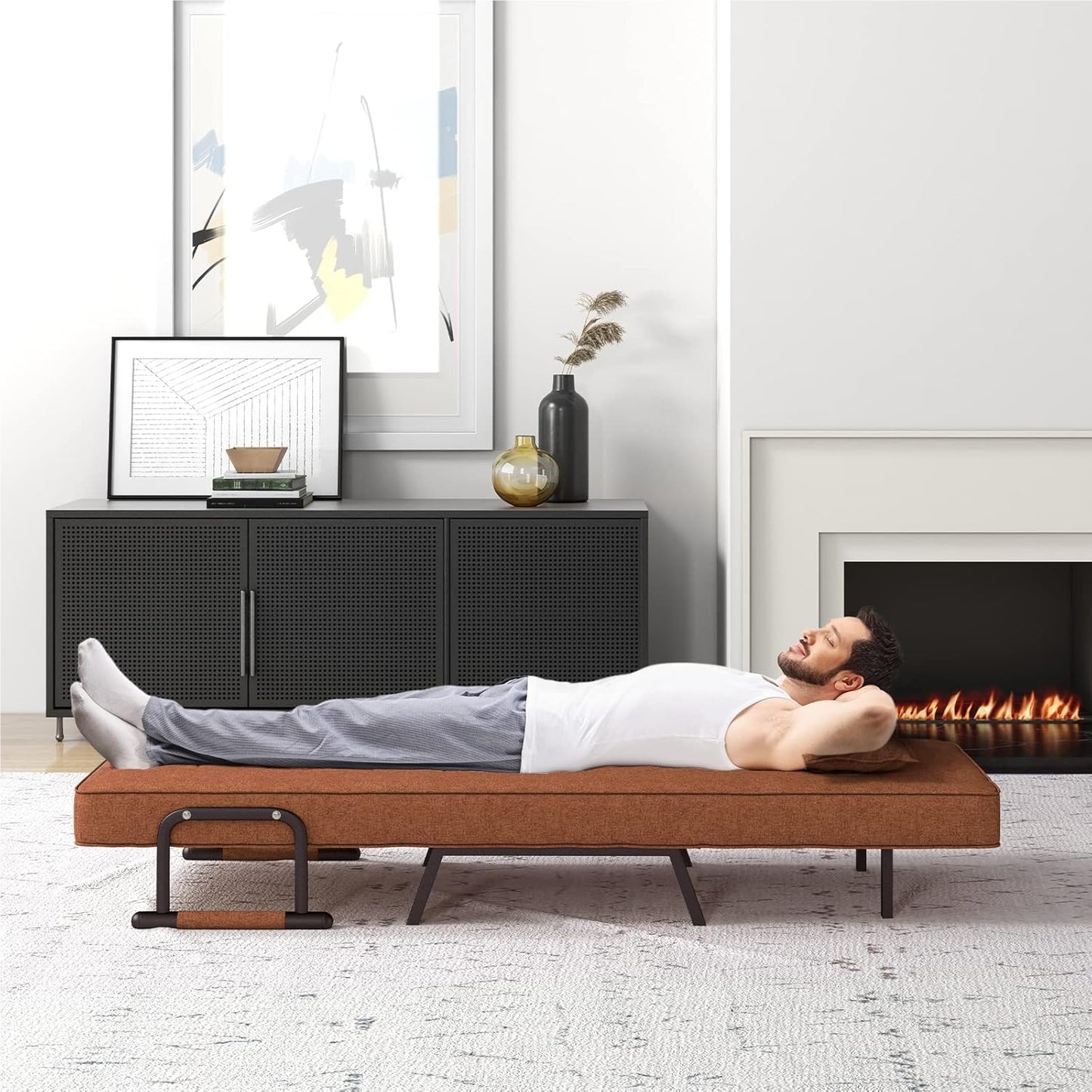 4-in-1 Slaapbank – Slaapstoel – Loungestoel – Opvouwbare Bank – Eénpersoonsbed – 6-voudig Verstelbare Rugleuning – Comfortabel Linnen Met Katoenen Vulling – Coffee Gray
