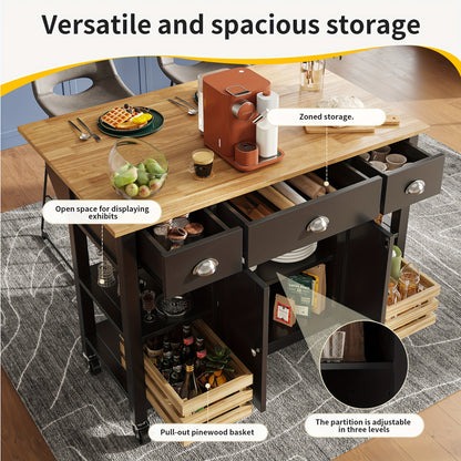 Keukenmeubel – Dressoir – Keukeneiland – Eetkamerkast – Serveerwagen – Zwart – Multifunctioneel Met Opbergbasket – Duurzaam Metaal 120x45x90 cm