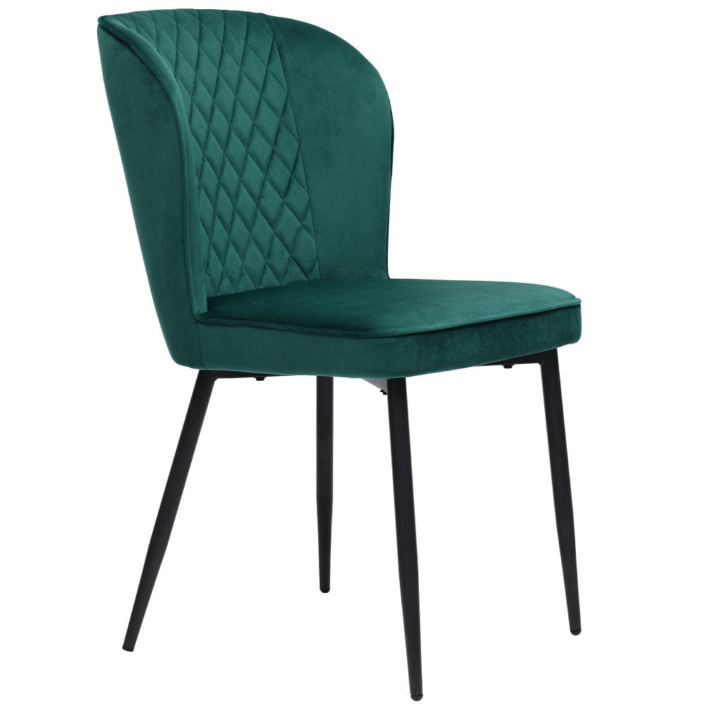 Eetkamerstoel – Stoel – Kuipstoel – Keukenstoel – Set Van 2 – Donkergroen Velvet – Metalen Onderstel – Comfortabel – Compact