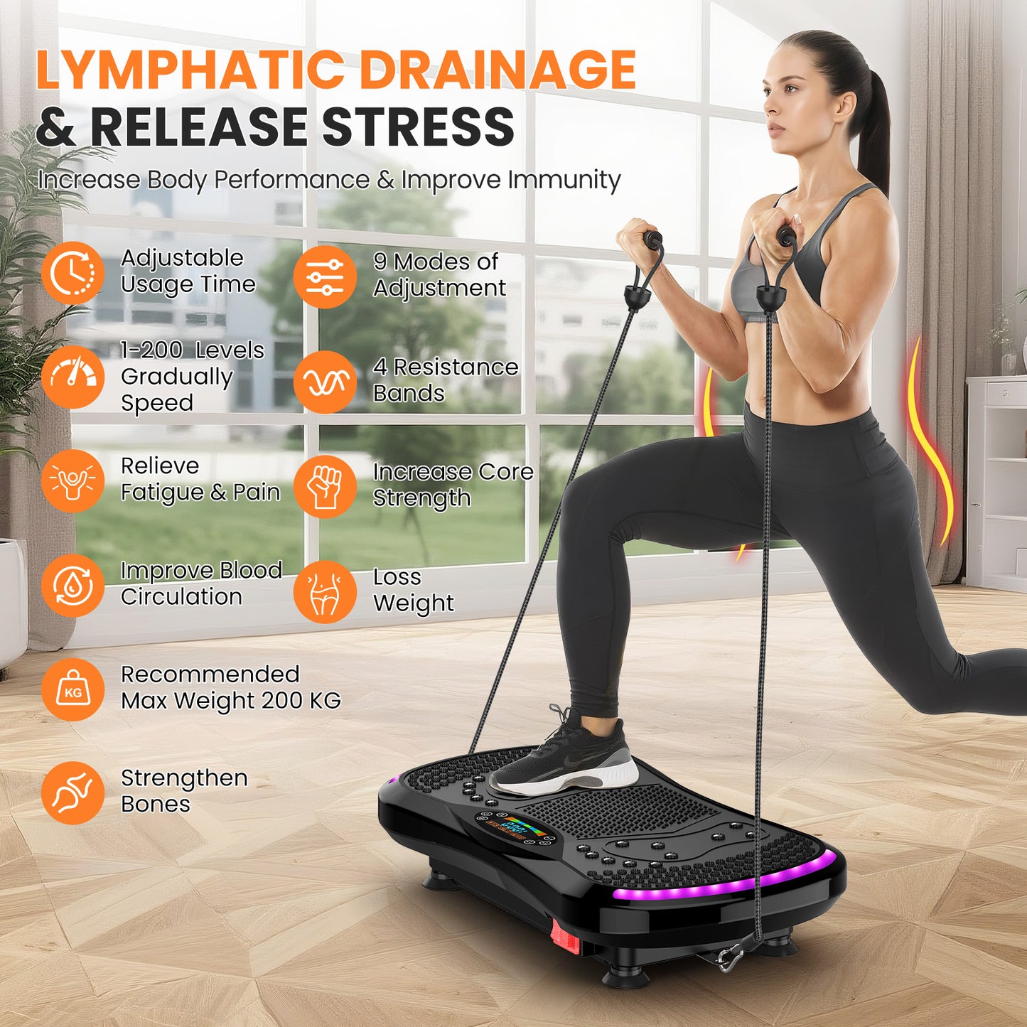 Trilplaat – Vibratieplaat – Vibratietrainer – Powerplate – Fitnessplatform – 200W Motor – 120 Snelheidsniveaus – Inclusief Afstandsbediening, Yogamat en Weerstandsbanden – Maximaal 120 kg Belastbaar