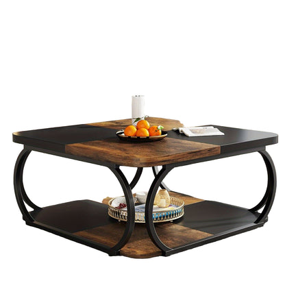 woonkamertafel – salontafel – bijzettafel – woonkamer tafel – salon tafel – vierkant design – 2 opbergniveaus – stevig metalen frame – houtfineer blad – 101,6 cm breed