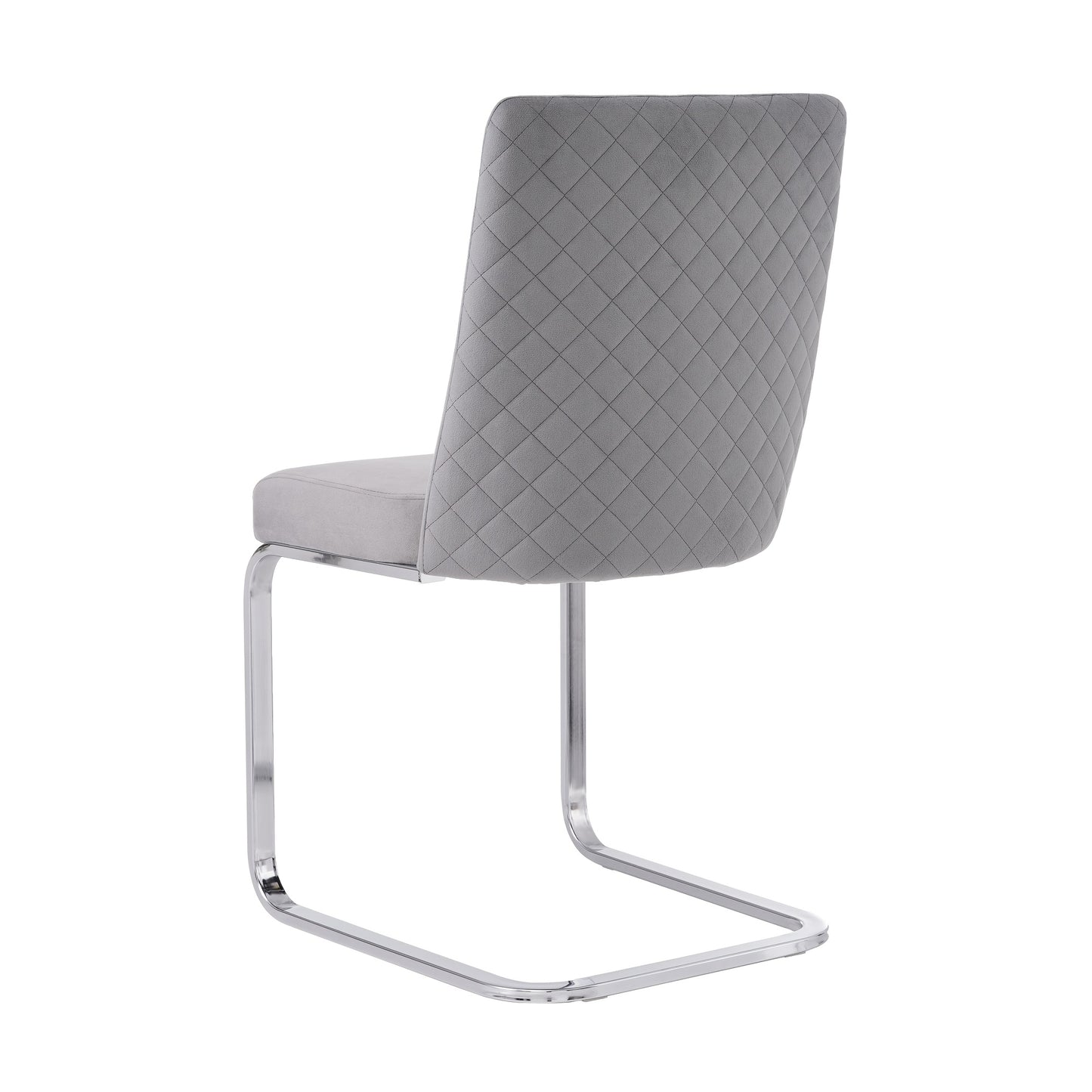 Grijze Velvet Eetkamerstoel – Luxe Stoel – Lounge Stoel – Woonkamerstoel – Slaapkamerstoel – Diamond Back Design – Zilverkleurige Metalen Poten – Set Van 2