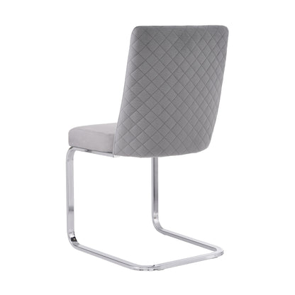 Grijze Velvet Eetkamerstoel – Luxe Stoel – Lounge Stoel – Woonkamerstoel – Slaapkamerstoel – Diamond Back Design – Zilverkleurige Metalen Poten – Set Van 2