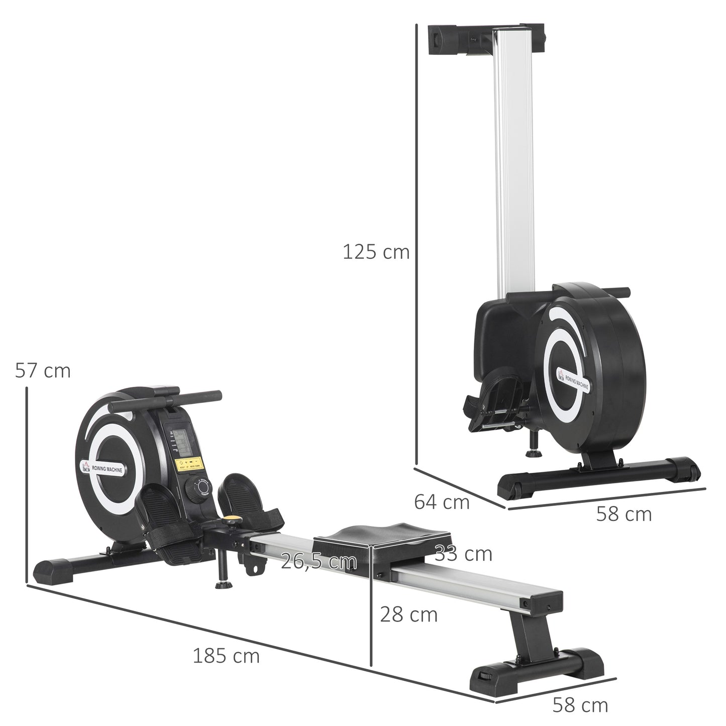 Roeitrainer – Roeimachine – Fitnessapparaat – Indoor Rower – Sportmachine – Zwart/Zilver – Klapbaar Design – 8 Weerstandsniveaus