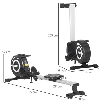 Roeitrainer – Roeimachine – Fitnessapparaat – Indoor Rower – Sportmachine – Zwart/Zilver – Klapbaar Design – 8 Weerstandsniveaus