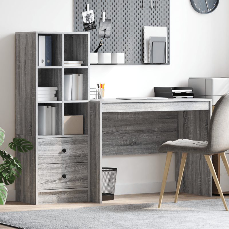 Bureau – Bureautafel – Computerbureau – Schrijftafel – Werktafel – Grijs – Eikenhout – 100 x 50 x 76 cm – Met Opberglades – Stevig En Stijlvol Design