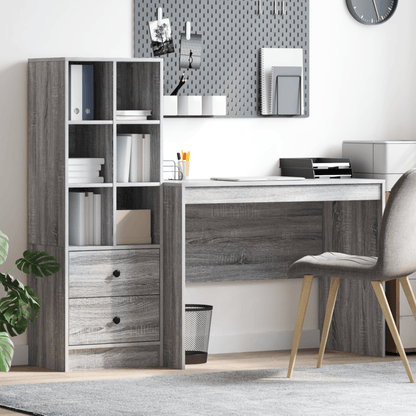 Bureau – Bureautafel – Computerbureau – Schrijftafel – Werktafel – Grijs – Eikenhout – 100 x 50 x 76 cm – Met Opberglades – Stevig En Stijlvol Design