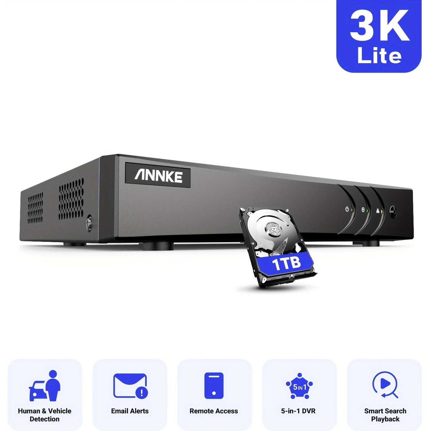 3K Lite DVR – Beveiligingsrecorder – Video-opnamesysteem – Digitale Videorecorder – Veiligheidsopslag – 1TB Opslagcapaciteit – Hardwired Voeding – 110V-240V Compatibel