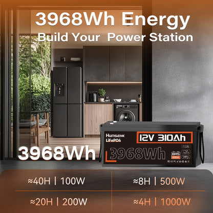 12V 310Ah LiFePO4 Batterij – Lithium Accu – Deep Cycle Accu – Boot Accu – Camper Accu – Ingebouwd 100A BMS – Laagtemperatuurbeveiliging