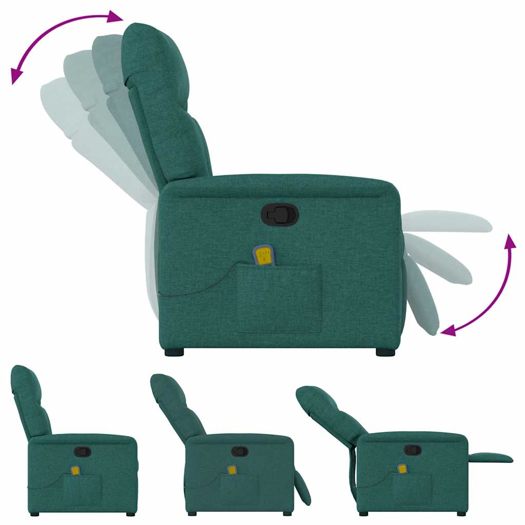 Massagestoel – Massagefauteuil – Ergonomische Stoel – Relaxstoel – Verstelbare Stoel – Donkergroen Stof – 6-Punts Vibratiemassage – Handmatig Verstelbaar tot 135°