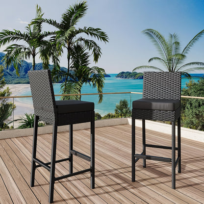 Wicker Barstoel – Tuin Barstoel – Barkruk Buiten – Rattan Barstoel – Balkon Barstoel – Set Van 2 – Weerbestendig Kunststof Rattan – Armless Comfortabele Zit