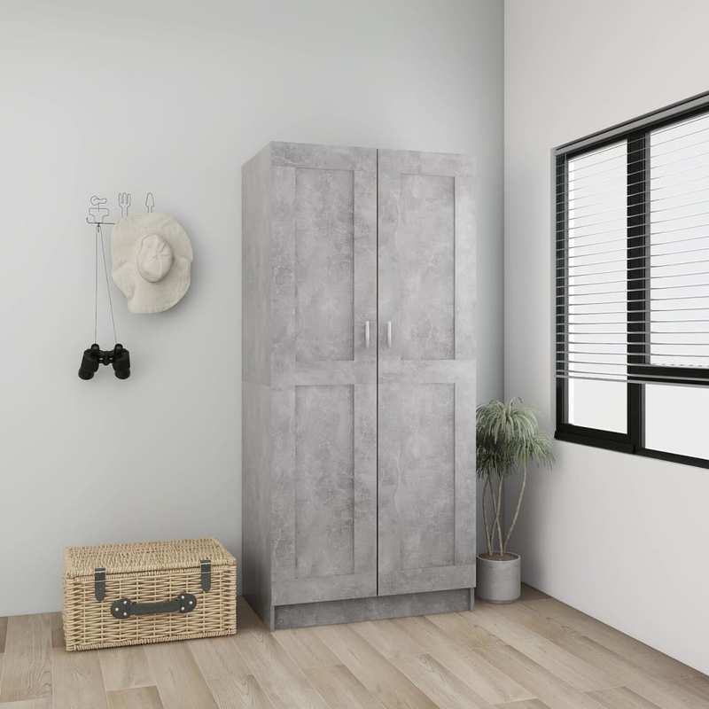 Kast – Kledingkast – Opbergkast – Bergkast – Garderobekast – Beton-grijs – Behandeld Hout – 82,5x51,5x180 cm – Vrijstaand – Weerbestendig