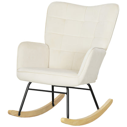 Schommelstoel – Schommelstoelstoel – Relaxstoel – Loungestoel – Fauteuil – Beige – Dikke Zachte Bekleding – Robuust Beukenhout & Stalen Frame