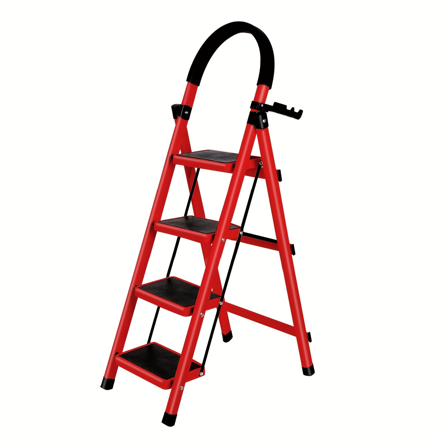 Vouwtrap – Trapladder – Opstapkruk – Vouwladder – Stalen Huishoudtrap – 4 Treden – Antislip Treden – Inklapbaar Met Gereedschap Plateau