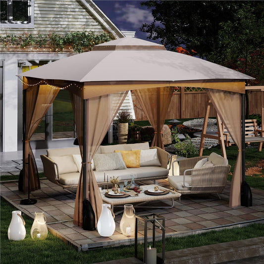 Tuinpaviljoen 3x3 meter – Tuinkamer – Terraspaviljoen – Partytent – Overkapping – Waterdicht dubbel dak – Stabiel metalen frame met muskietennetten