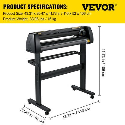 VEVOR Vinyl Cutter Machine, 34 Inch Paper Feed Cutting Plotter Bundle, Adjustable Force & Speed Vinyl Printer, LCD Display Windows Compatible Sign Making kit with Signmaster Software, Supplies, 3 Blad