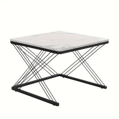 2pcs Modern Marble Coffee Table Set - Heavy-Duty Marble Look Square Tables with Height-Adjustable Legs & Assembly, Marble- Combination Table Suitable for, Office, Dorm - Space-Saving
