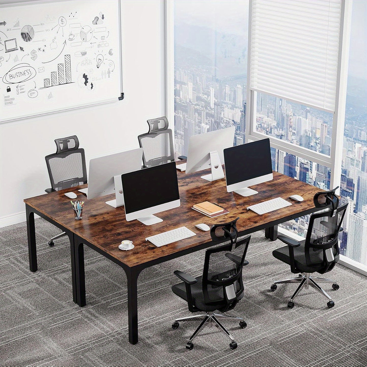 Vergadertafel – Bureautafel – Kantoortafel – Seminarietafel – Werktafel – Rustiek Bruin – 200x70 cm Groot Tafelblad – Stevige Metalen Poot