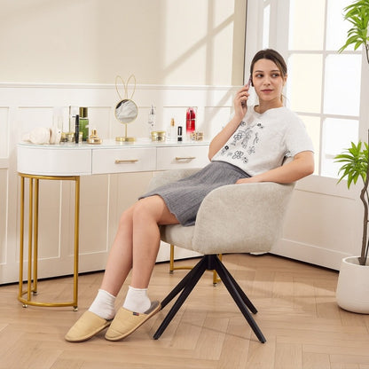 Draaifauteuil – Accentstoel – Lounge Chair – Armstoel – Drehstuhl – Beige Gestoffeerd – 360° Draaiende Basis – Stalen Poten – Comfortabel Padded Design