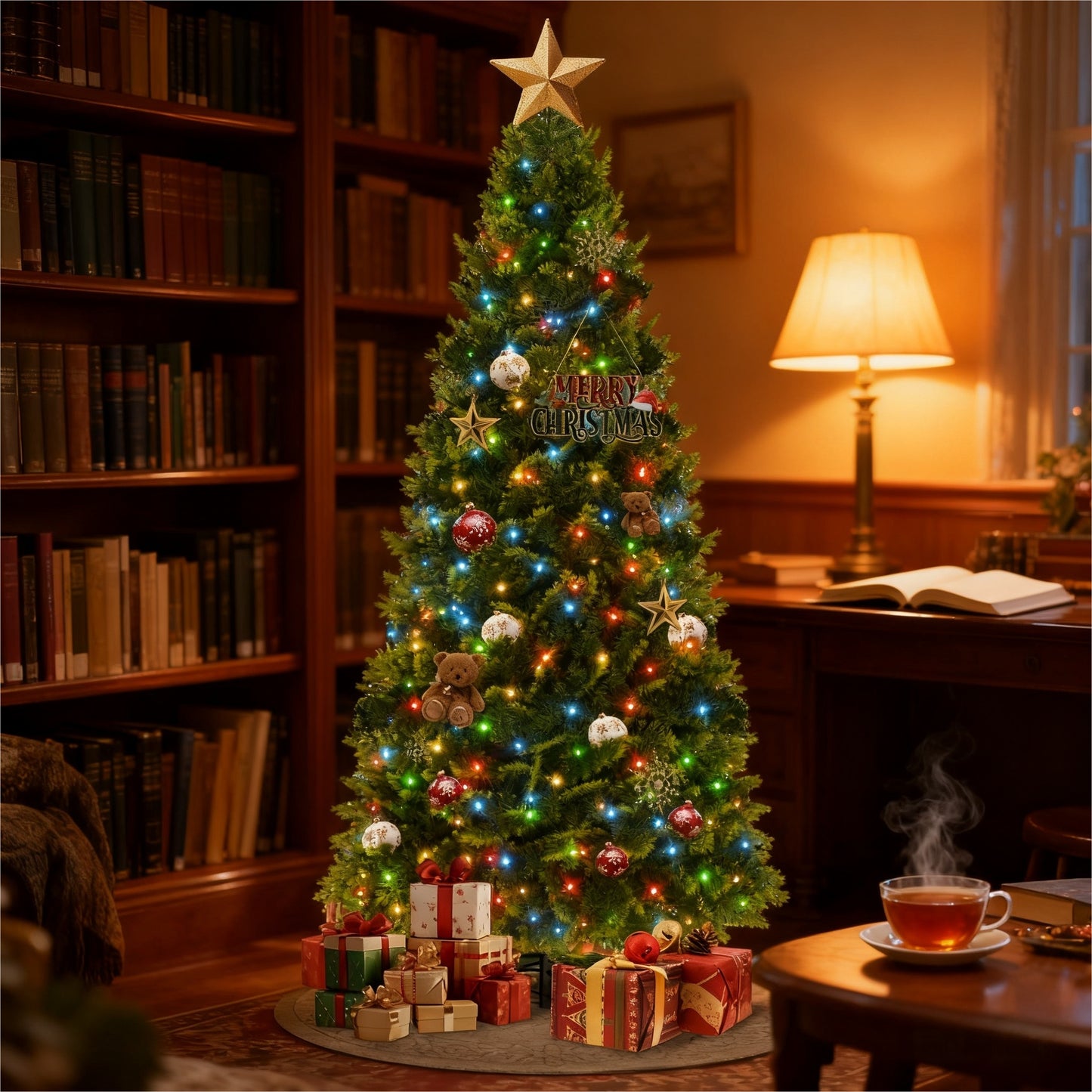 Kunstkerstboom – Kunstmatige Kerstboom – LED Kerstboom – Nepspar – Kerstboom 210 cm – Dimbare LED Verlichting – Stevige Metalen Standaard