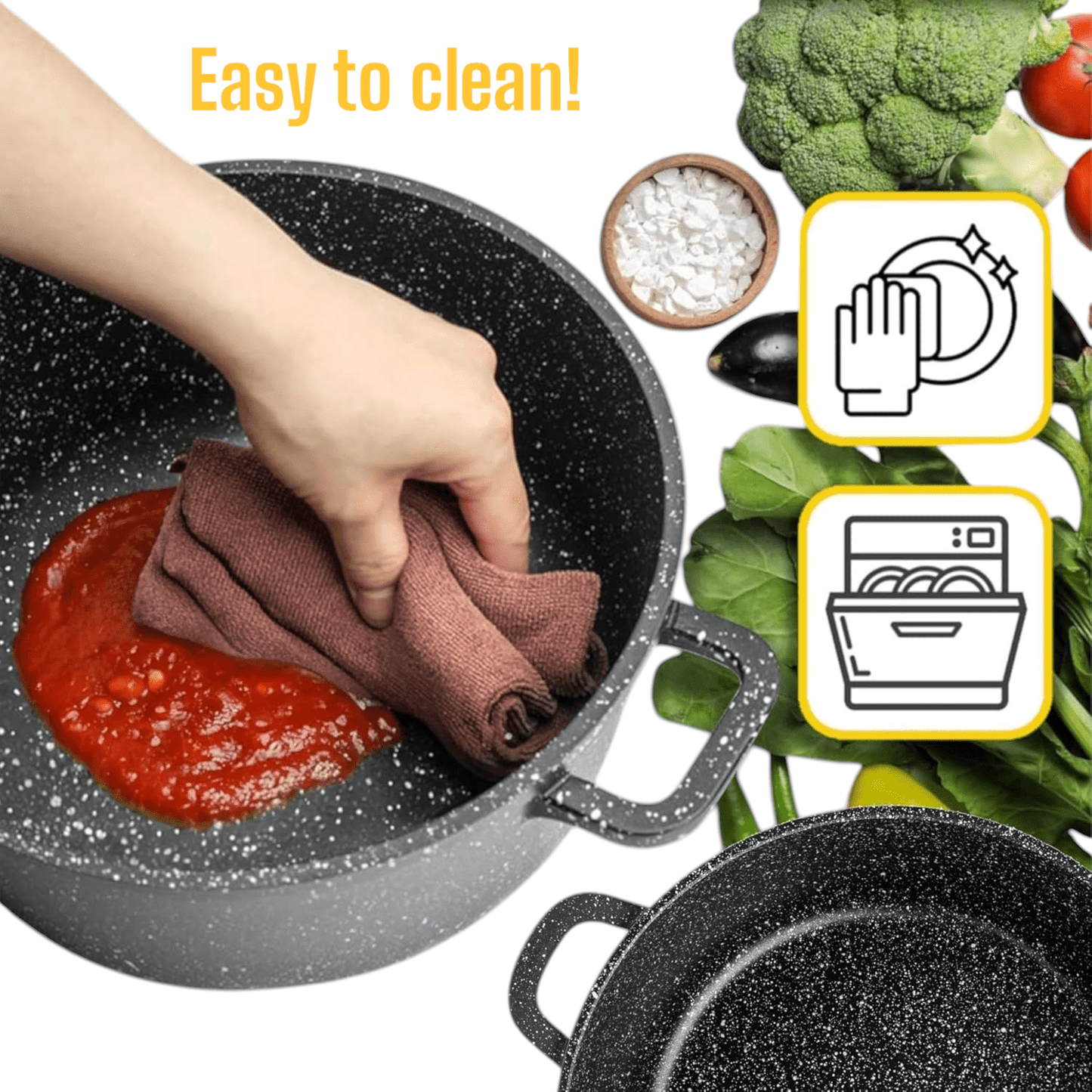 12-delige Pottenset – Kookpot – Braadpan – Stoofpot – Steelpan – Marmeren Coating – Geschikt Voor Alle Kookplaten – Inductie – PFOA-vrij – Antiaanbaklaag