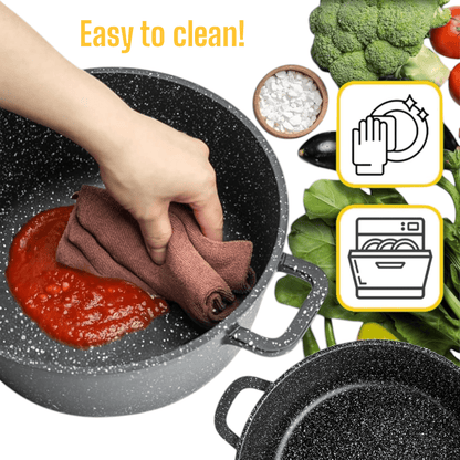 12-delige Pottenset – Kookpot – Braadpan – Stoofpot – Steelpan – Marmeren Coating – Geschikt Voor Alle Kookplaten – Inductie – PFOA-vrij – Antiaanbaklaag