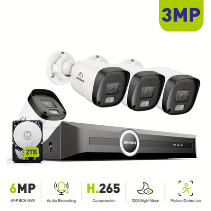 Beveiligingssysteem – Bewakingscamera – Camerabeveiliging – Security Camera – Surveillance Kit – 4 Bullet-camera’s – 6MP NVR Met 2TB HDD – Nachtzicht Tot 30 Meter – PoE Aansluiting Met App-meldingen