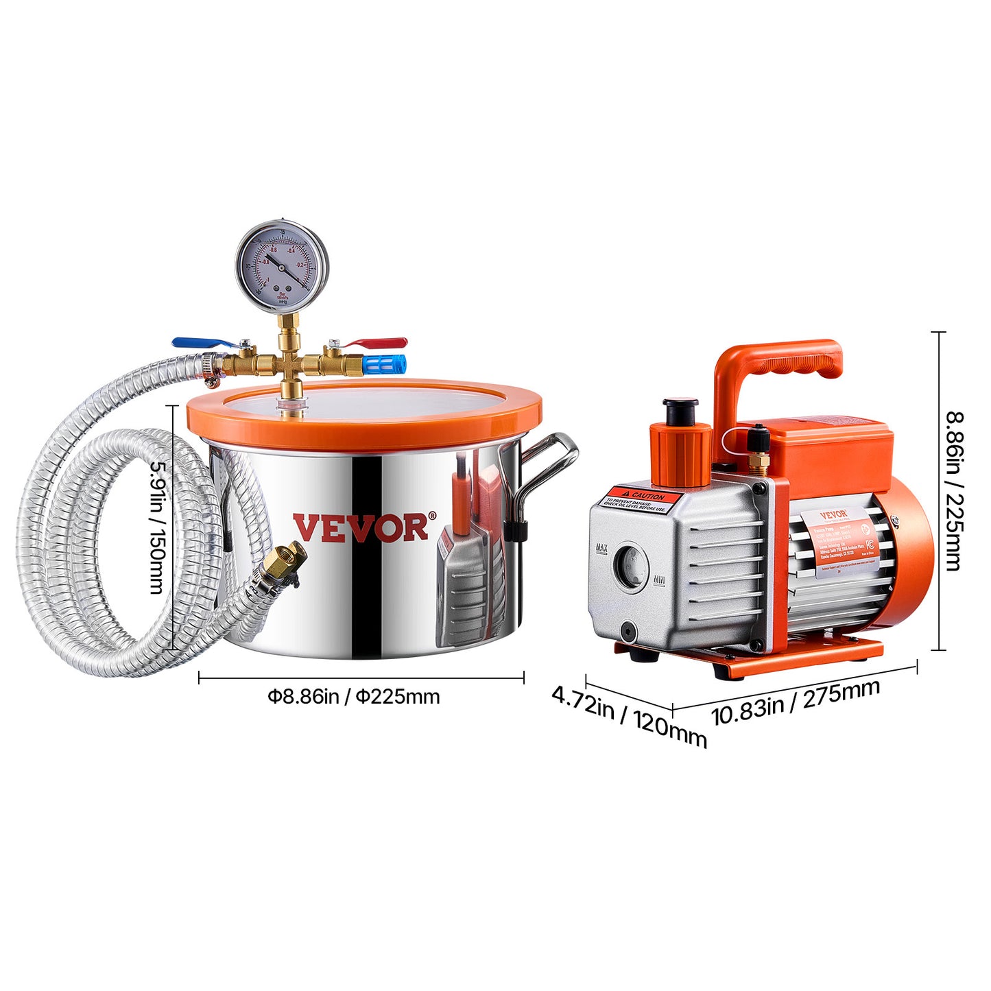 Vacuümpomp – Ontgassingskamer – Vacuum Set – Vacuümkamer – Laboratoriumkamer – Roestvrij Staal – 3,5 CFM Pomp