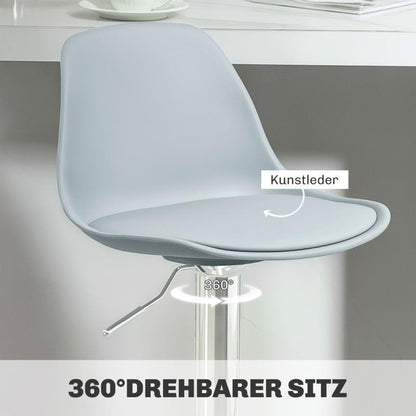 Barstoel – Barkruk – Barstoel Kruk – Keukenstoel – Barstoelen Set van 2 – Verstelbaar – 360° Draaibaar – Kunstleer – Stalen Frame – Met Rugleuning – Grijs