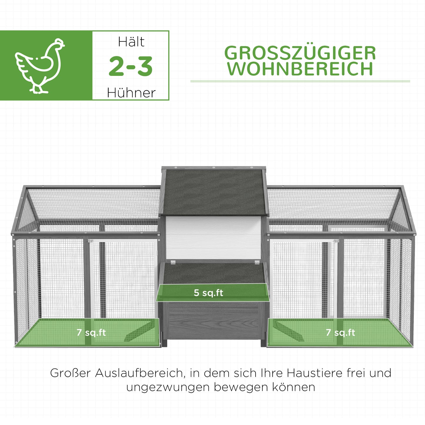 Kippenhok – Pluimvee Verblijf – Hennenhok – Buitenren – Nestkast – Dubbele Ren – Weerbestendig Grenenhout – Asfaltdak Grijs