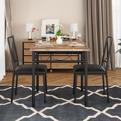 Eetkamerset Voor Twee Personen – Eettafel Met Stoelen – Compacte Eetkamerset – Tafel En Stoelen Set – Kleine Eethoek Meubel – Metaal En Hout – Rechthoekig Tafelblad – Vintage Design