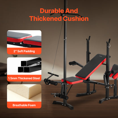 Fitnessbank – Gewichtbank – Trainingsbank – Krachtbank – Sit-up bank – Verstelbare Rugleuning – Industrieel Staal Met Antislipvoet – Comfortabele Foamkussens