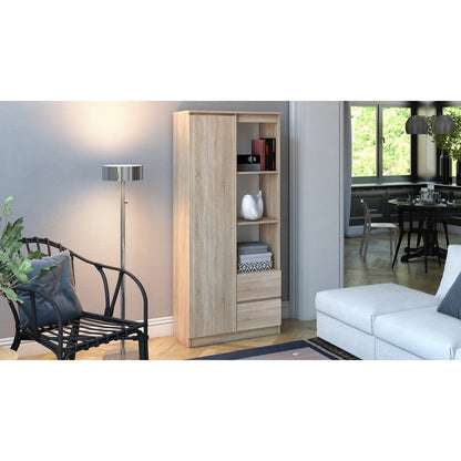 Boekenkast – Vakkenkast – Opbergkast – Kast – Boekenrek – Sonoma Eiken Kleur – 7 Planken en 2 Lades – Duurzaam Gelamineerd MDF – 180x80x35 cm