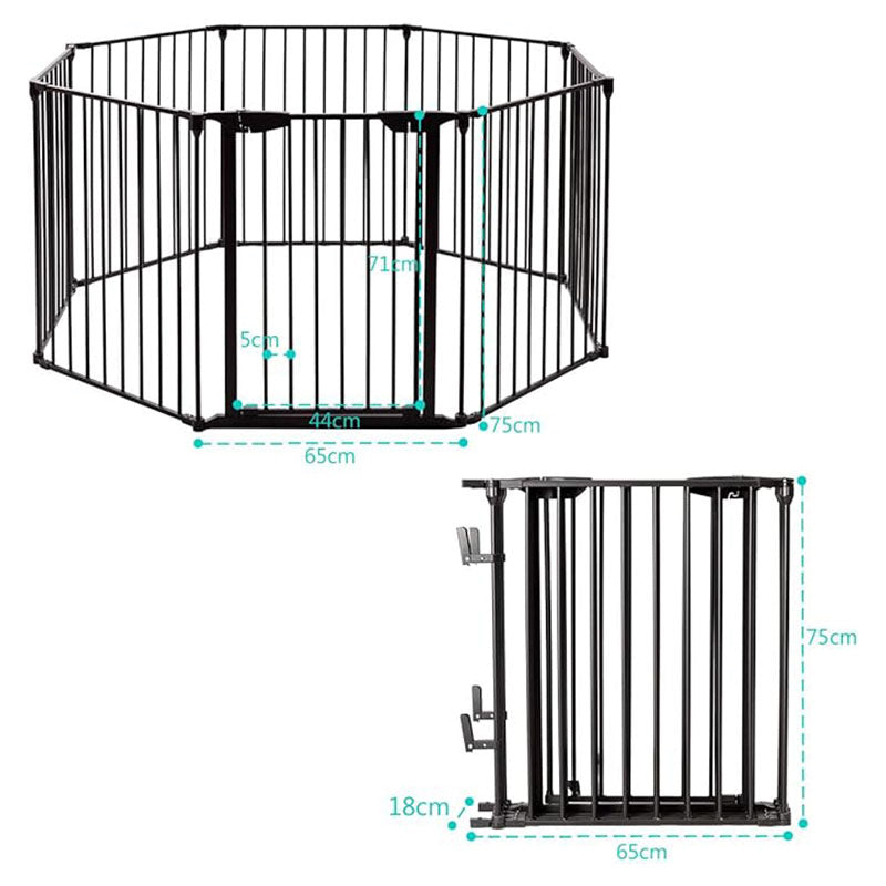 Huisdierhek – Dierenren – Hondenhek – Speelren – Veiligheidshek – 74 cm Hoog – 8 Panelen Met Deur & Wandmontage – Metaal & Duurzaam