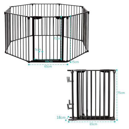 Huisdierhek – Dierenren – Hondenhek – Speelren – Veiligheidshek – 74 cm Hoog – 8 Panelen Met Deur & Wandmontage – Metaal & Duurzaam