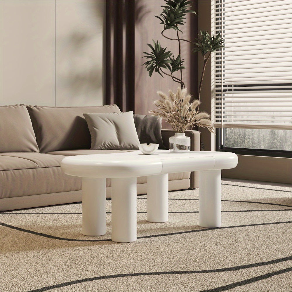 Modern Cloud-Shaped White Metal Coffee Table with Storage Drawers – Multifunctional Side Table for Living Room, White, No Assembly Required, Coffee Table for Living Room, Decorative Table, Contemporary Design