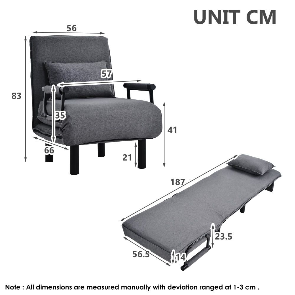 Slaapstoel – Slaapfauteuil – Slaapbank – Logeerbed – Zetelbed – Verstelbare Rugleuning 6 Posities – Inklapbaar en Ruimtebesparend – Comfortabele Zitting met Kussens