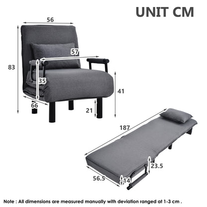Slaapstoel – Slaapfauteuil – Slaapbank – Logeerbed – Zetelbed – Verstelbare Rugleuning 6 Posities – Inklapbaar en Ruimtebesparend – Comfortabele Zitting met Kussens