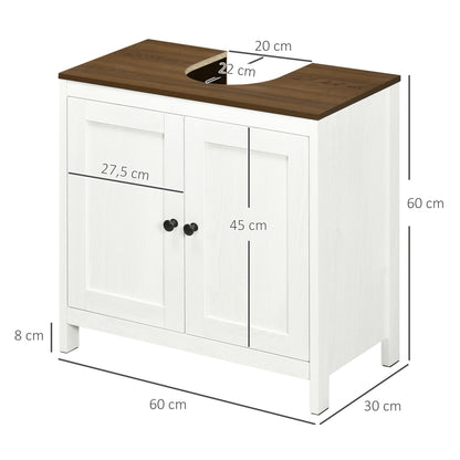 Badkamerkast Onder Wastafel – Onderkast Badmeubel Opbergkast Douchekast – Wit Houtlook – Compact 60x30x60 cm – Verstelbare Plank Stevig MDF