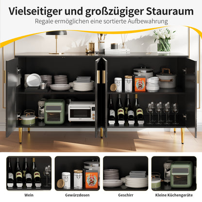 Dressoir – Sideboard – Buffetkast – Tv-Meubel – Opbergkast – Zwart Met Gouden Details – 152x40x75 CM – Tip-Over Beveiliging