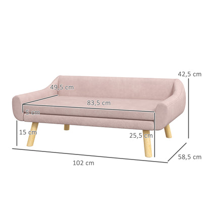 Hondenmand – Hondenbank – Hondenbed – Dierenmand – Huisdierbed – Scandinavisch Design – Afneembaar Kussen – Fluwelen Materiaal – 102x58,5x42,5 cm – Roze