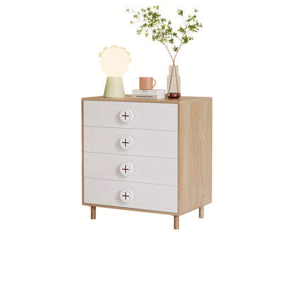 White Modern Nightstand with 4-Drawer & Locker Storage - Sturdy Metal Frame & Chipboard Construction, Space-Saving Bedside Cabinet with Open Shelf, Easy Assembly, 31.5" Height, 80x54x90cm, Ideal for Bedroom, 'oom, Small Space