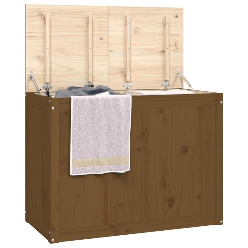 Houten kist – Opbergkist – Opbergbox – Houten krat – Bergruimte – Massief dennenhout – Honingbruin – 88,5 x 44 x 66 cm – Stevige constructie – Handgemaakt rustiek design