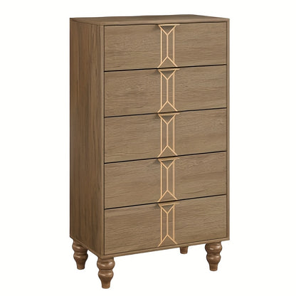 Ladeblok – Ladenkast – Opbergkast – Ladekast – Kantoorlade – 5 Lades – Gouden Handgrepen – Hout Kunststof – 68,5 cm Hoog – Ruime Opbergruimte 3,2+ Kubieke Voet